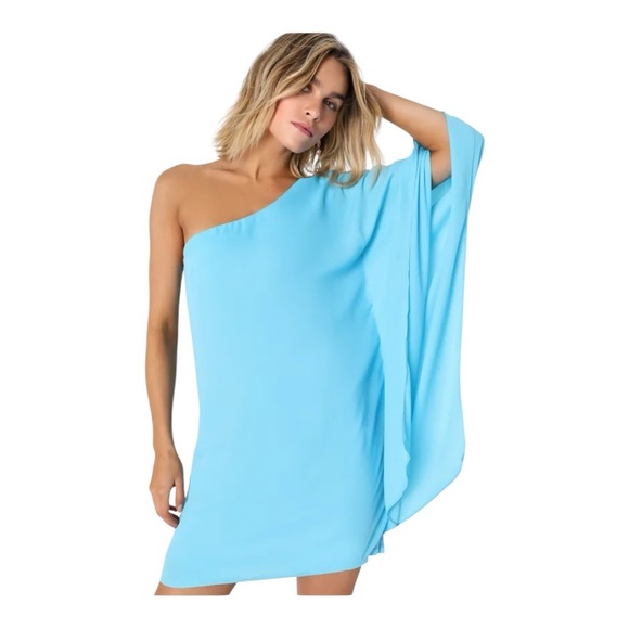 Lulus Dresses & Skirts - NWT | Summer Daze Turquoise One-Shoulder Kaftan Sleeve Mini Dress